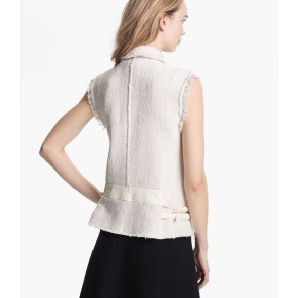 Rebecca Taylor Off White Textured Frayed Tweed Biker Moto Vest Sm - Picture 2 of 16